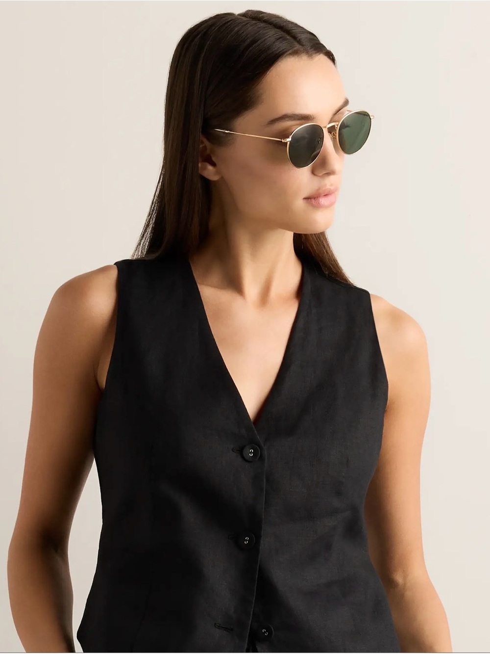 Quince Women’s Black European Linen Vest - capsule wardrobe - clothing staple
